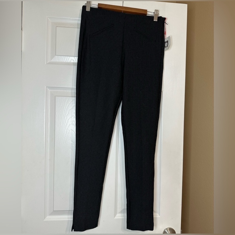 Anne Klein Pinstriped Skinny Elastic Waist Side Zip Dress Pants/Legging Sz 8 NWT